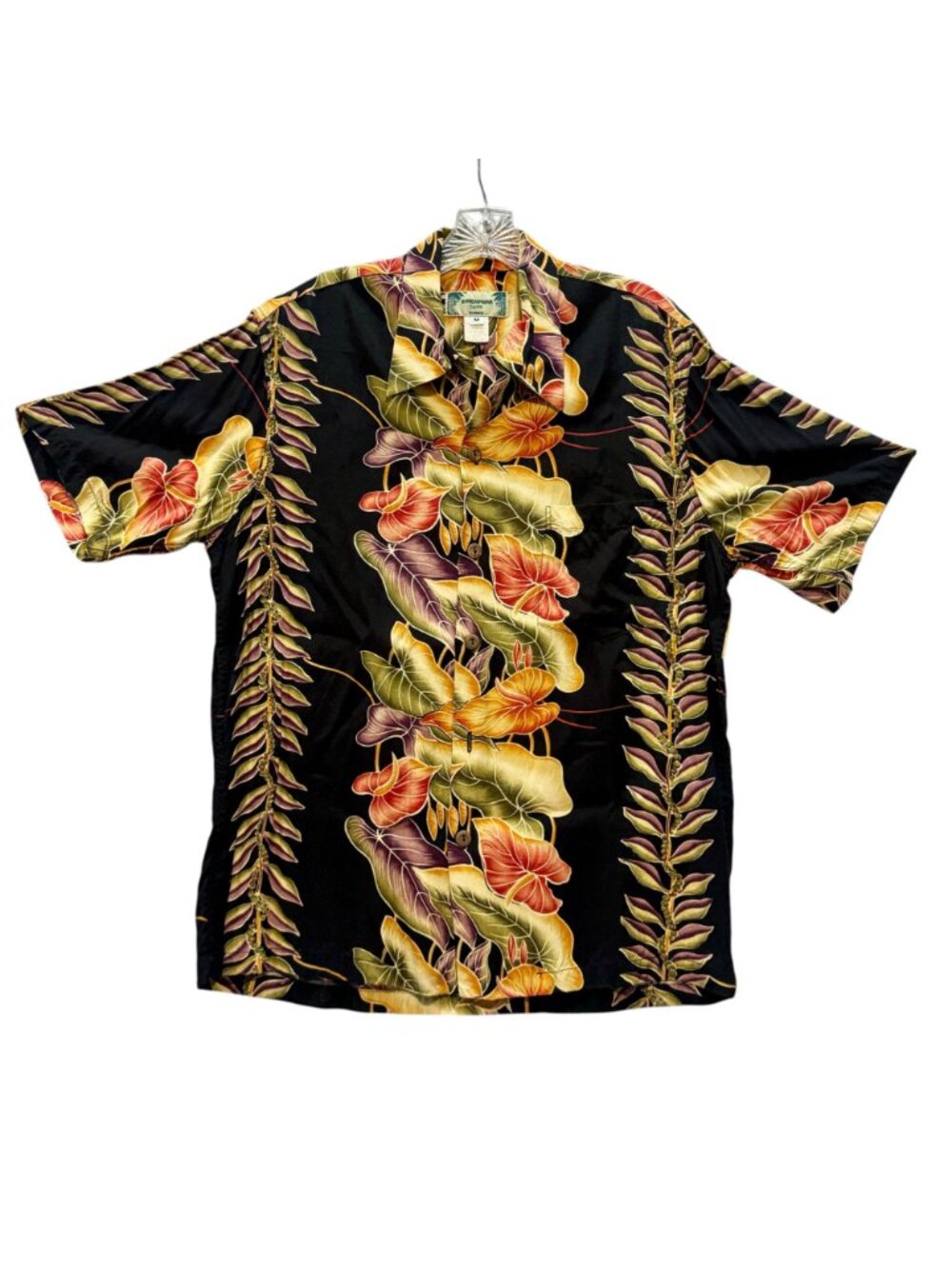Kamehameha Vintage Hawaiian Men's Shirt M Button-Up Vibrant Tropical Print Black - Picture 3 of 12